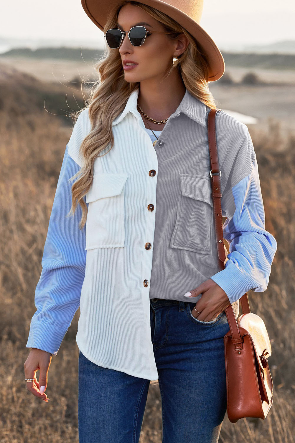 Chemise boutonnée sur le devant avec poches en bloc de couleurs