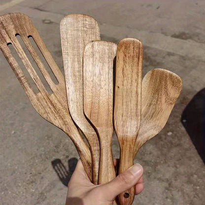 5pcs Long-handled Wooden Spatula Stirring Cooking Spatula Cookware Set, Wooden Cooking Cookware Utensils