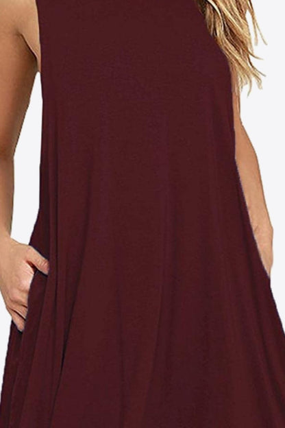 Full Size Round Neck Sleeveless Dress with Pockets