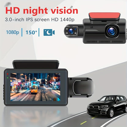 Caméra de tableau de bord DVR pour voiture, enregistreur vidéo à double objectif de 3 pouces, capteur G, caméra avant et intérieure 1080P 