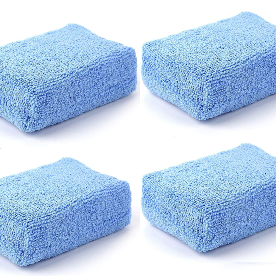 4pcs Microfiber Applicator Pads, 3*5in Microfiber Sponge, Car Wash Pads, Cleaning Pads, Great For Applying Wax, Sealants & Other Conditioners-Blue