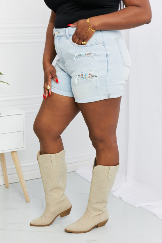 Judy Blue - Short en jean à revers vieilli pleine taille