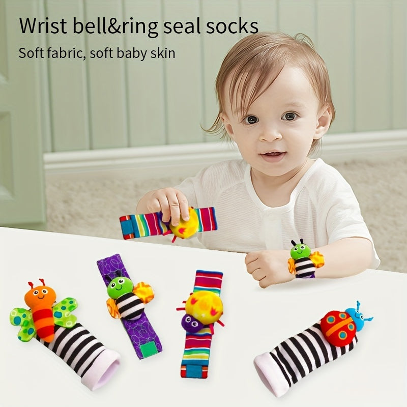 4pcs Cute Baby Socks with Rattles - Soft Plush Stuffed Toys for Learning & Entertainment - Perfect Gift for 3-12 Months Infants!