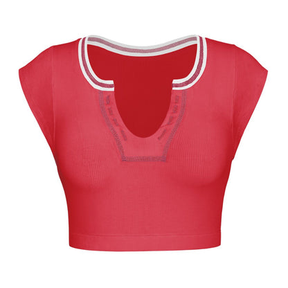 Notched Neck Cap Sleeve Cropped Tee