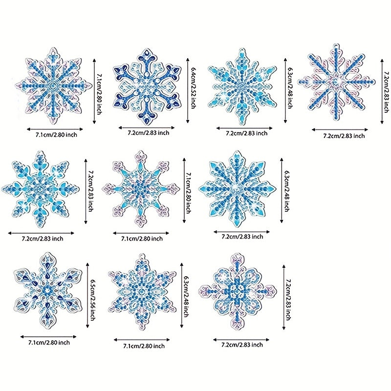 10 Pcs Sparkling Snowflake Diamond Painting Keychains - Handmade Christmas Ornaments Kits for Winter Decoration