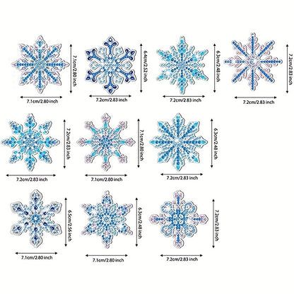 10 Pcs Sparkling Snowflake Diamond Painting Keychains - Handmade Christmas Ornaments Kits for Winter Decoration