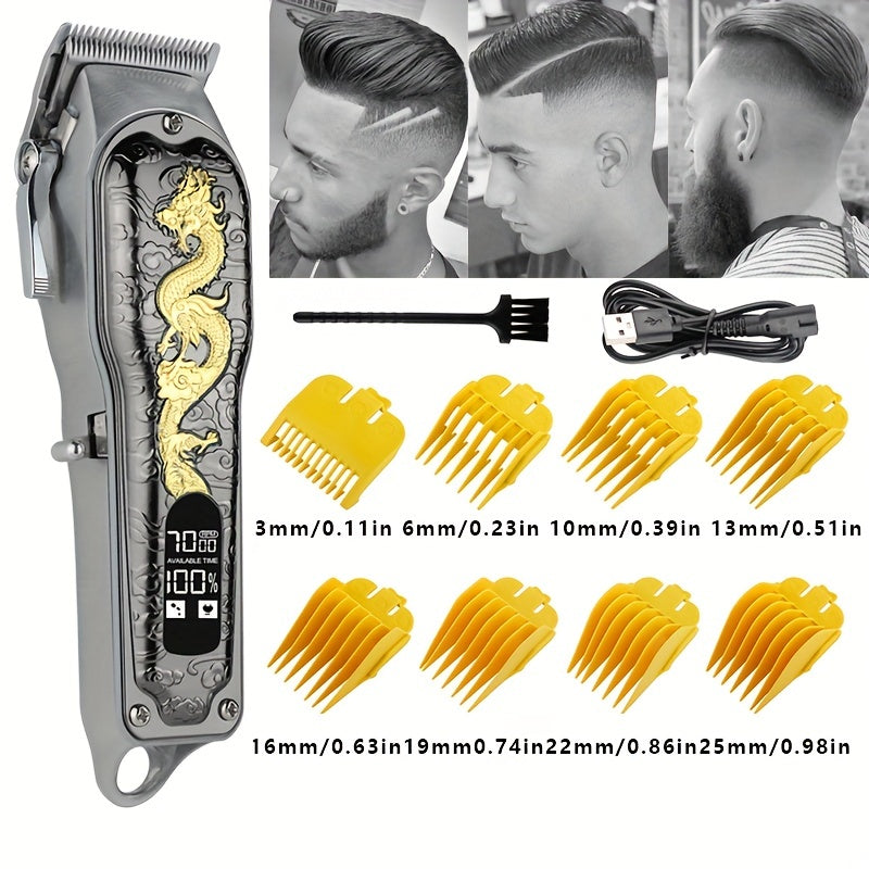 Upgrade Your Hair Styling Game with Professional Dragon Pattern Electric Hair Clipper - USB Charging & Home Hair Cutting