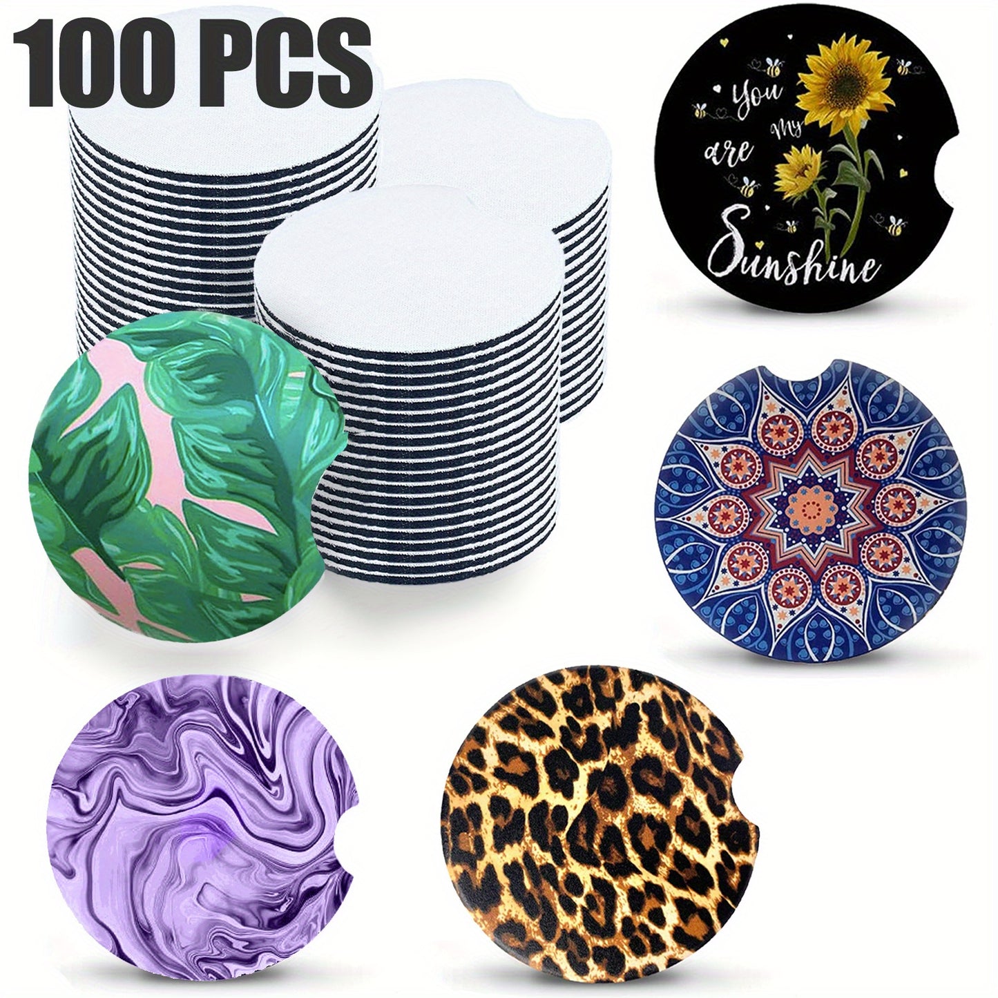 20/50/100pcs Sous-verres de voiture vierges par sublimation, sous-verres de sublimation vierges à ouverture ronde de 2,75 pouces pour l'artisanat de bricolage par sublimation, sous-verres de voiture 