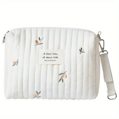 Stylish Embroidered Cotton Mummy Bag: Perfect for Storing Baby Essentials On-the-Go!