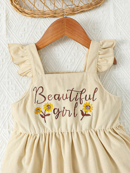 BEAUTIFUL GIRL Embroidered Graphic Square Neck Dress