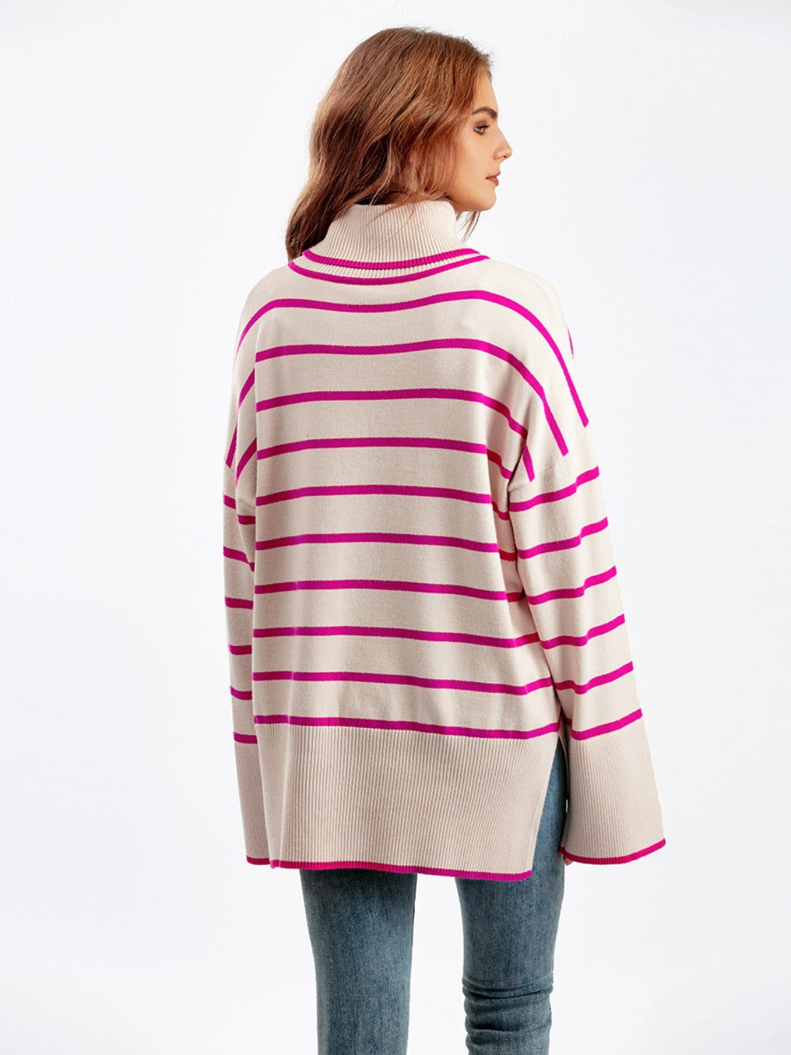 Striped Drop Shoulder Turtleneck Sweater