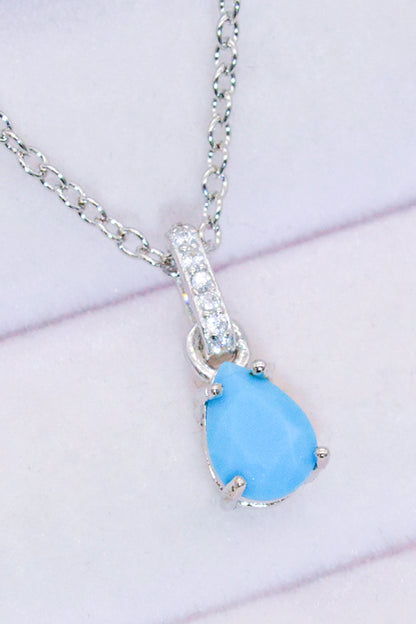 Teardrop Turquoise 4-Prong Pendant Necklace