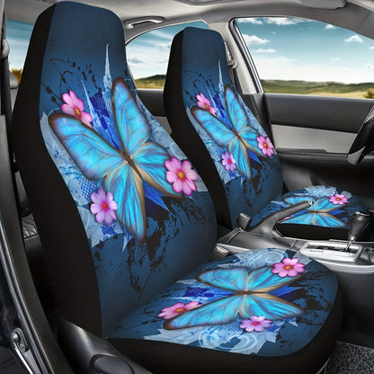 2pcs Trendy Car Seat Covers Ble Butterfly Print High Back Seat Cover Ultra-Soft Universal Car Accessories