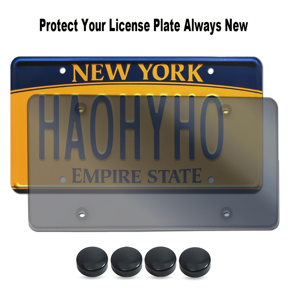 2Pcs Smoked License Plate Covers - Tinted Acrylic Flat Protector for Cars & Trucks - With Mounting Screws & Caps