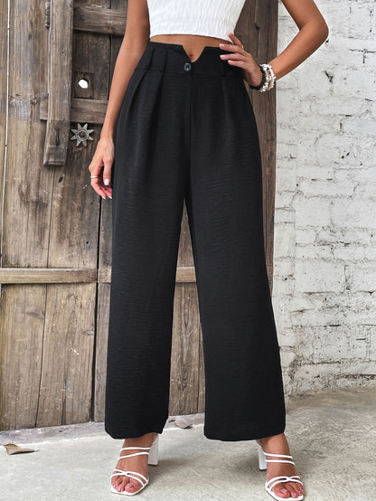 Pantalon droit froncé taille haute