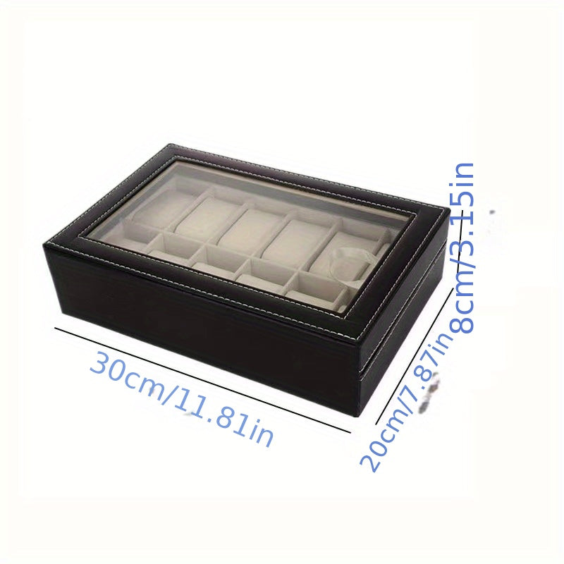 1pc Double Layer Leather Watch and Jewelry Storage Box with 12 Slots - Keep Your Valuables Organized and Secure