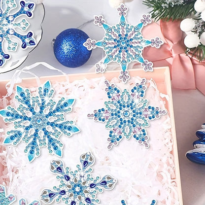 10 Pcs Sparkling Snowflake Diamond Painting Keychains - Handmade Christmas Ornaments Kits for Winter Decoration