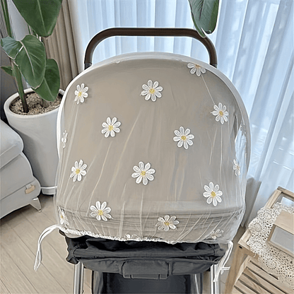 Spring And Summer Baby Stroller Mosquito Repellent Cover, Baby Stroller Breathable Sun Visor, Daisy Embroidery, Sun Protection