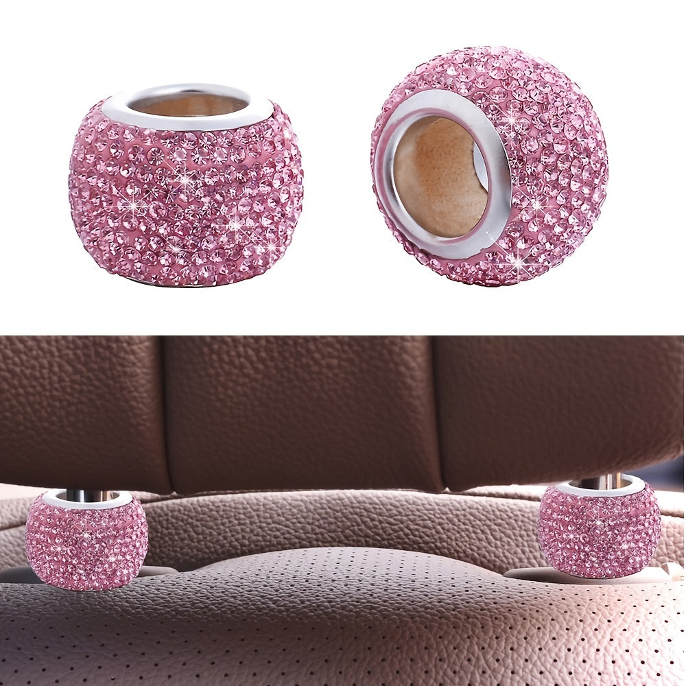 2pcs Shiny Rhinestone Car Seat Headrest Decoration Ring - Universal Fit for All Vehicles - Adds Luxury and Style to Your Interior