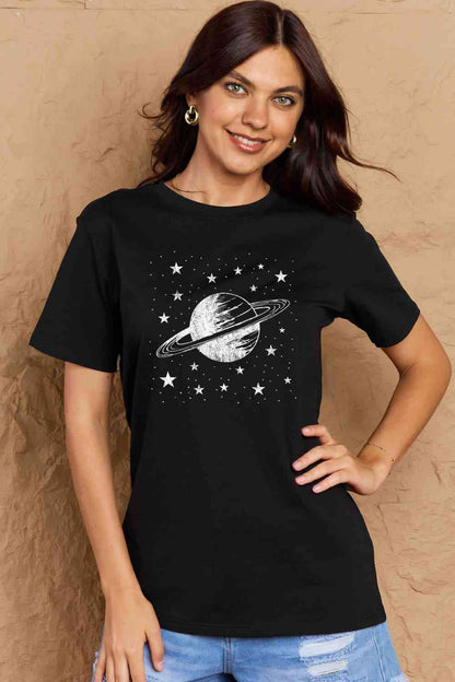 T-shirt en coton avec image Planet, taille réelle, Simply Love