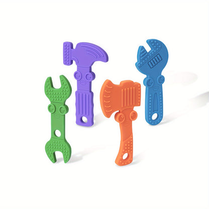 4-Piece Baby Teething Set: Fun Hammer Wrench Pliers for Soothing Sore Gums & BPA-Free Silicone Teethers