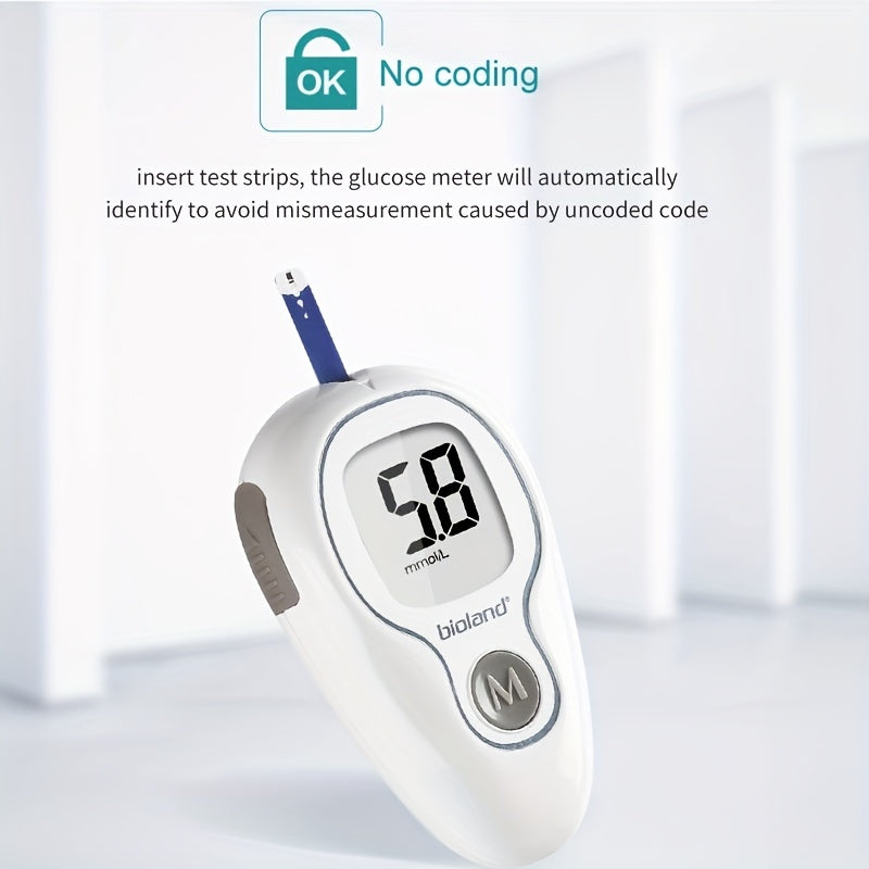 Blood Glucose Monitor Set: Accurate Testing with No Code Adjustment & Battery Powered Automatic Meter