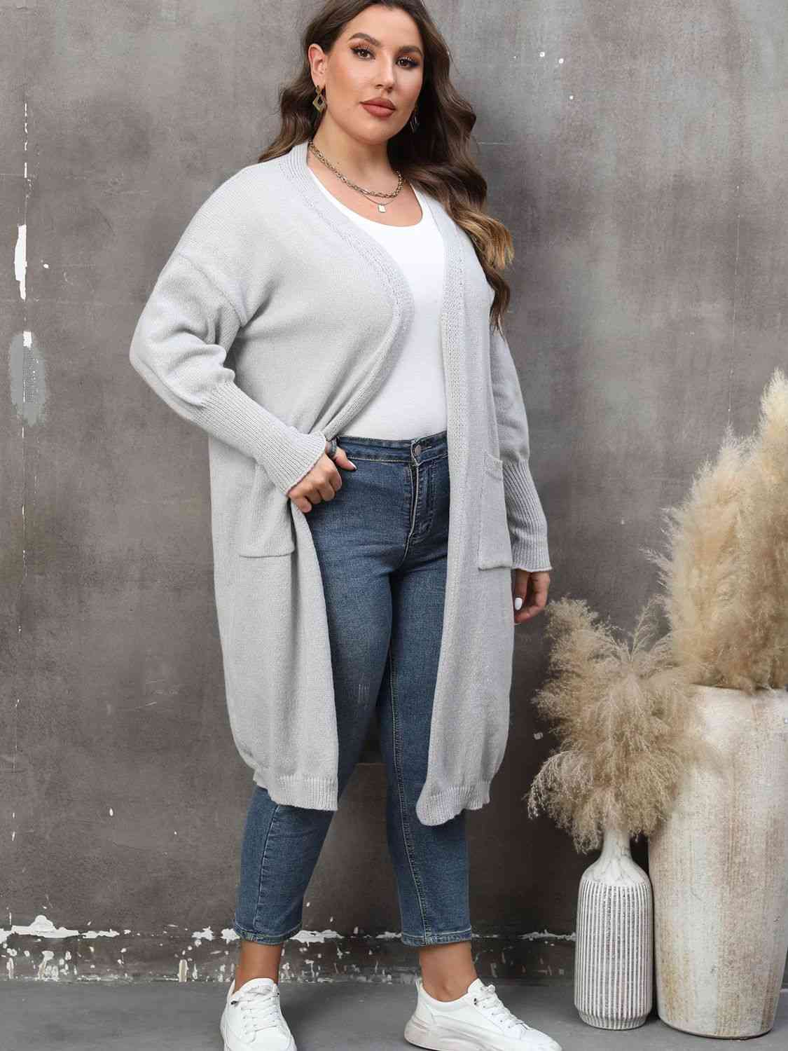 Cardigan avec Poche à Manches Longues de Grande Taille