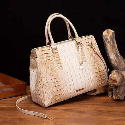 Women's Leather Crossbody Bag - Crocodile Embossed Handbag, Top Handle Satchel Purse for Fashionable Look