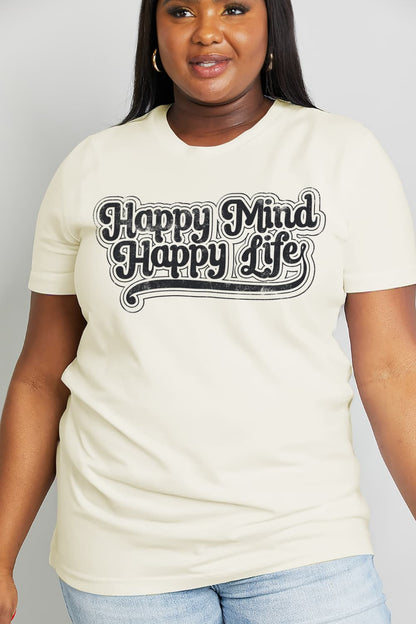 Simply Love Full Size HAPPY MIND HAPPY LIFE Graphic Cotton Tee