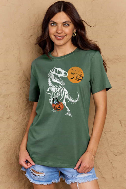 Simply Love T-shirt en coton avec motif squelette de dinosaure pleine taille