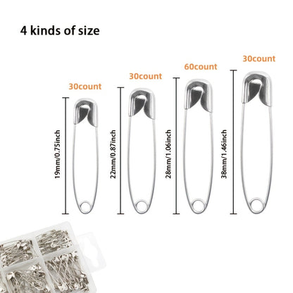 150pcs Safety Pins With 4 Different Sizes/Box About 150pcs, Metal Silvery, Sewing Supplies