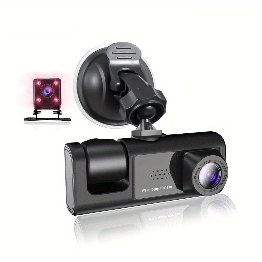 2 Inch Car Dash Cam: 1080P 3 Camera Cycle Recording Video Recorder, Inside Front Rear View Camera, Parking Monitor, Reverse Camera, Infrared Night Vision