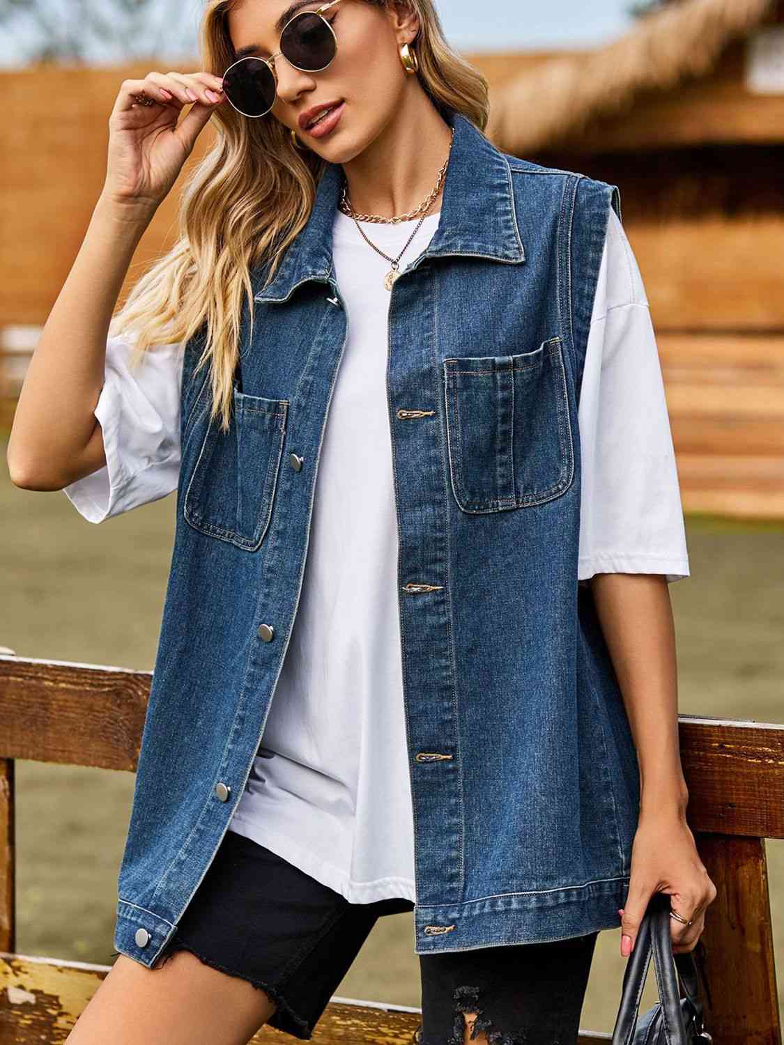 Gilet en jean boutonné