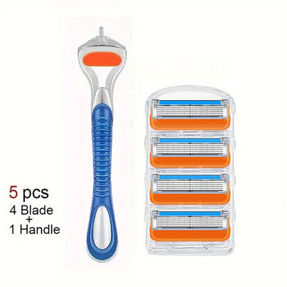 5-Layer Blade Set for Men: Get Smooth, Silky Skin with Our Shaving Razor & Holder for Face, Leg, Arm, Armpit Hair Removal!