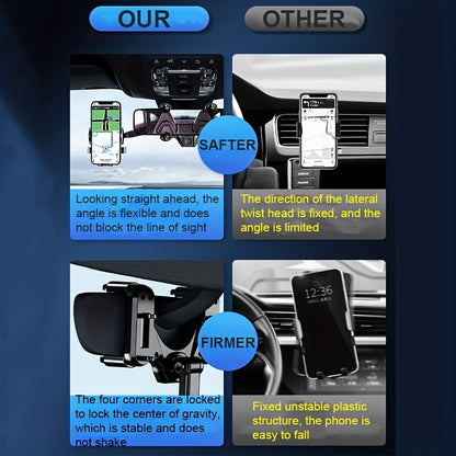 Upgrade Your Car Rearview Mirror with a Phone Holder That's Smart, Rotatable, and Adjustable!