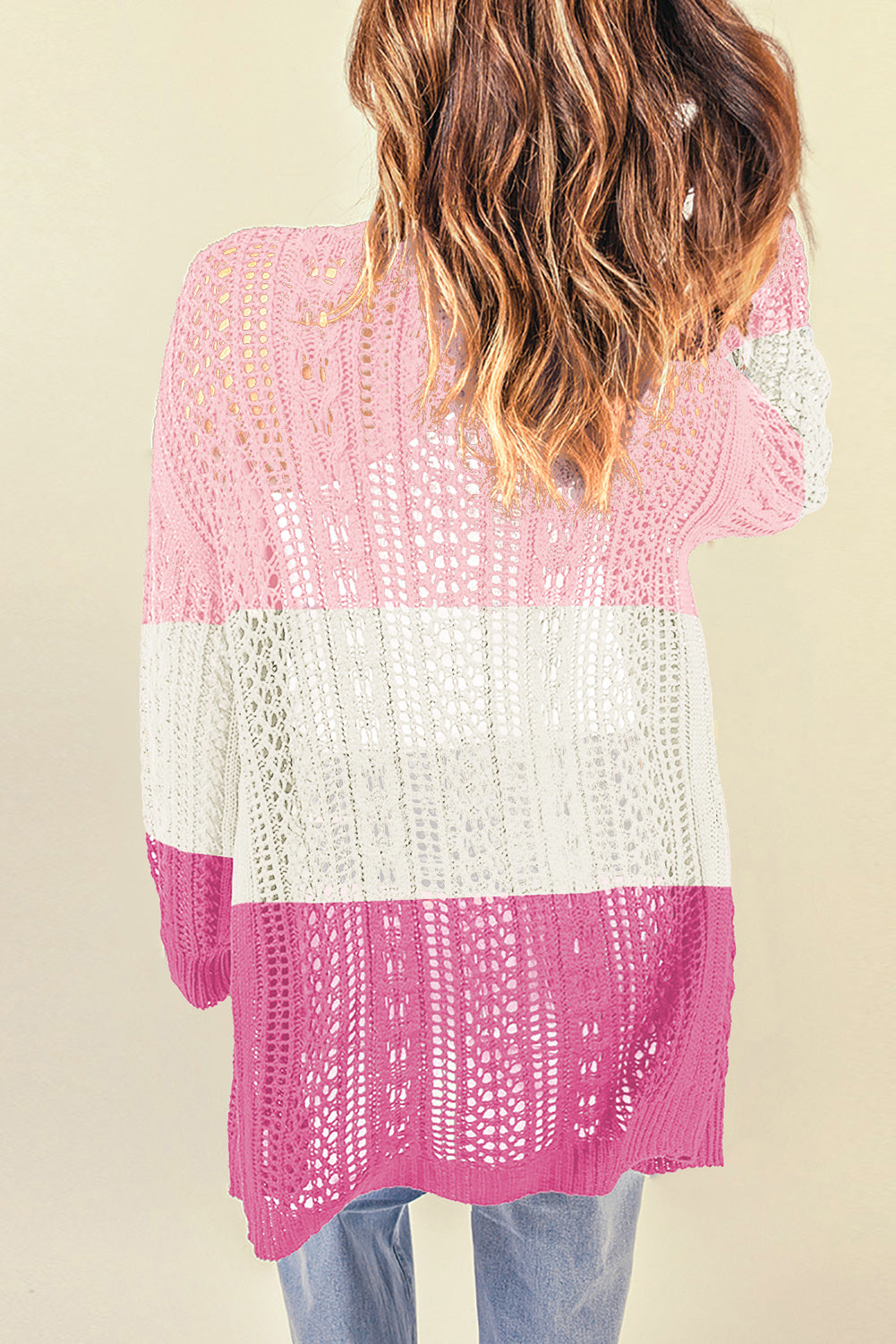 Openwork Ribbed Cuff Longline Cardigan