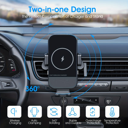 Wireless Car Charger, 15W Qi Fast Charging Auto Clamping Car Charger Phone Mount, Windshield Dashboard Air Vent Phone Holder, For IPhone 14/13/12/11/X, Samsung Galaxy S22+/S21/S10/Note 20