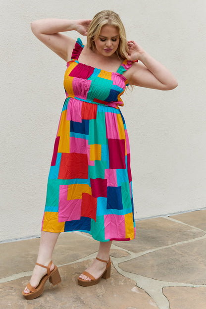 And The Why Multicolored Square Print Summer Dress