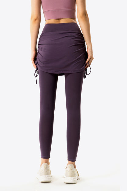 Drawstring Ruched Faux Layered Yoga Leggings