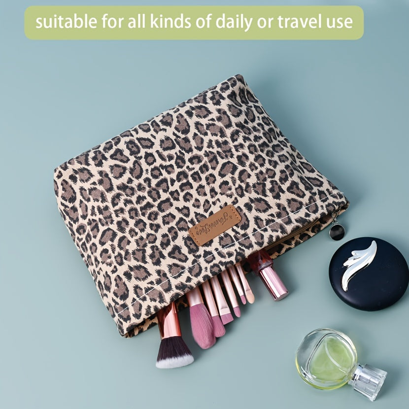 Stylish Leopard Print Makeup Bag - The Perfect Travel Cosmetic Pouch for Organizing Your Essentials!