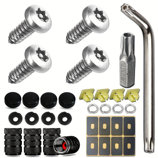 Anti Theft License Plate Screws, 1/4"(M6) Stainless Steel Bolts Fasteners Kits For Car Tag Frame Holder, Tamper Resistant Self Tapping Mounting Bolts