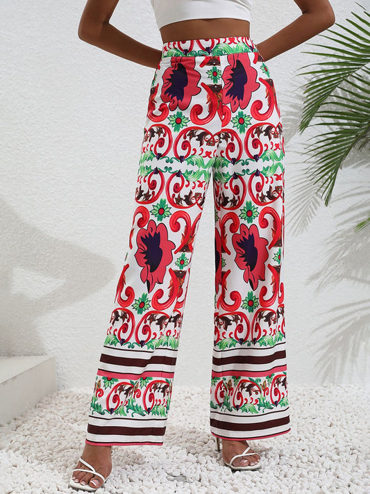 Printed High-Rise Wide Leg Pants