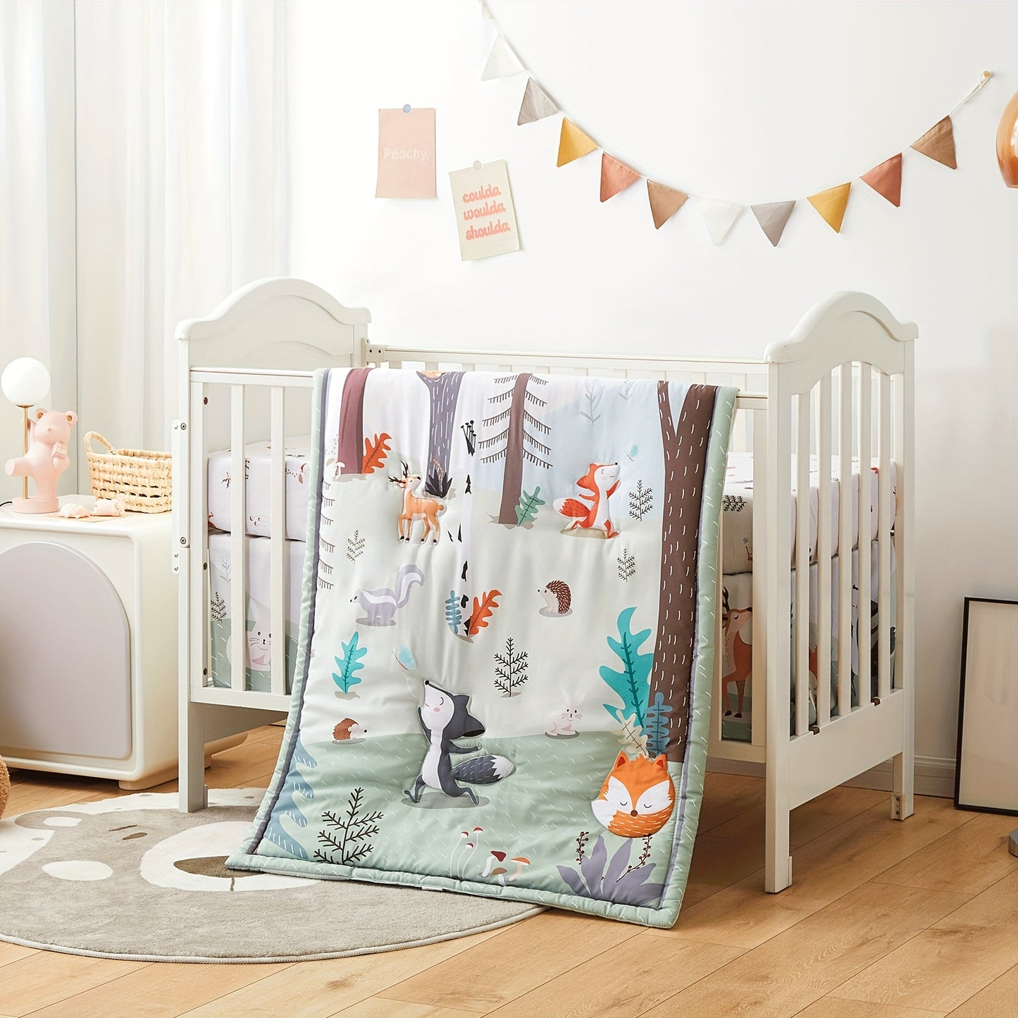 Woodland Animal Nursery Bedding Set   3-Piece Crib Bedding Set For Boys Girls, Soft Baby Bedding Set Including Blanket, Crib Skirt & Crib Sheets, Woodland Animal Nursery Bedding Set