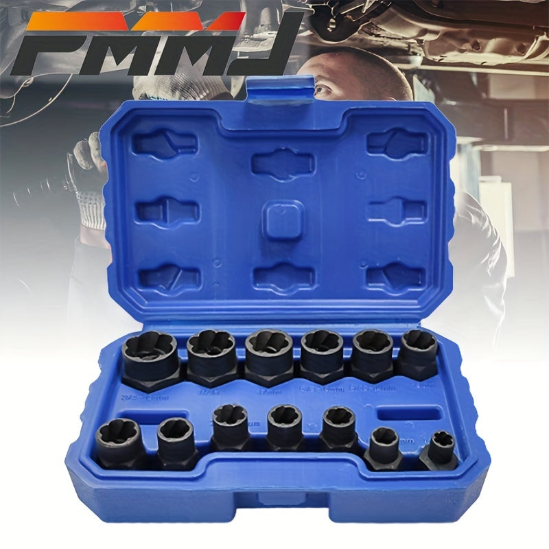 13pcs Bolt Extractor Set Impact Bolt & Nut Remover Set 3/8" 8-19mm Twist Socket Set Bolt Remover Tool Set For Damaged Frozen Rusted Bolts Nuts Screws