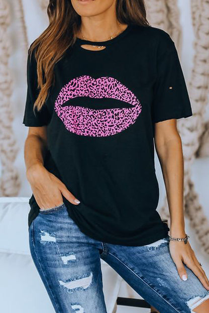 Leopard Lip Distressed T-Shirt