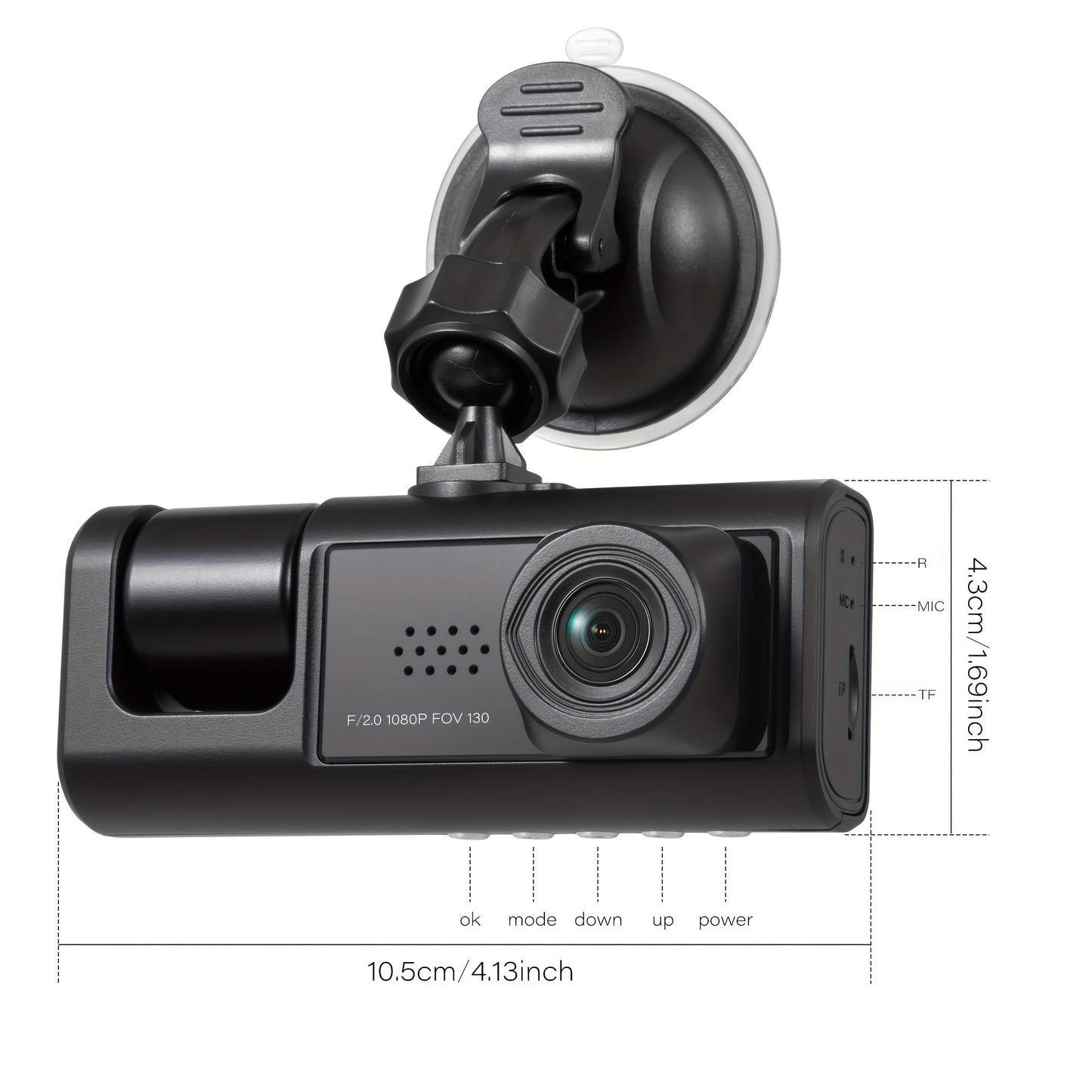 3-Channel Dash Cam with 3 Camera Lenses, HD 1080P Dual Lens Dashcam for Car Video Recording, Parking Monitoring, and Night Vision