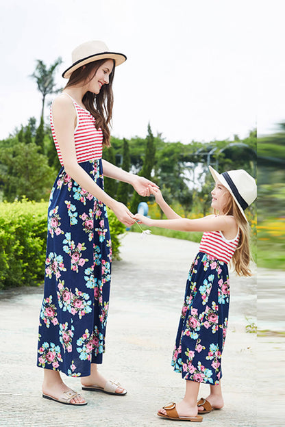 Vestido sin mangas floral a rayas para mujer