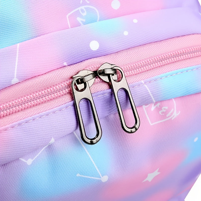 3Pcs Kawaii Backpack Set, Tie Dye Cartoon Pattern School Bag With Lunch Box Bag & Pencil Case