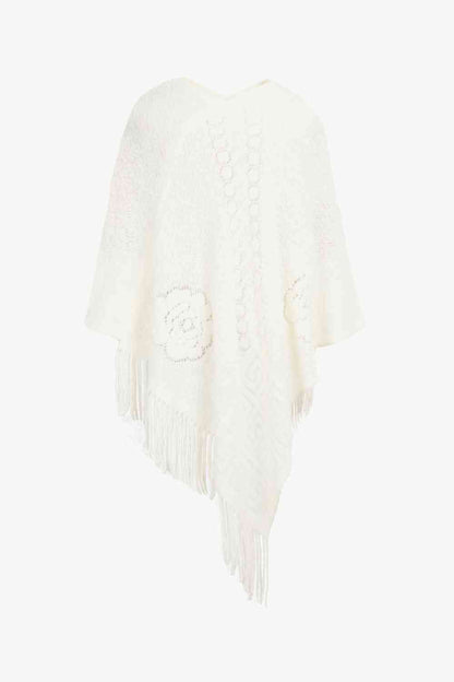 Pearl Trim Fringe Hem Poncho