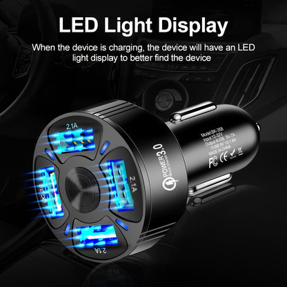 4-in-1 USB Car Charger with 4 Ports - Fast Charging Adapter for Phones and Cigarette Lighter - Mini Design for Convenient Use